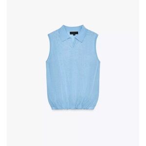 Zara Light Blue Sleeveless Polo Tank Top